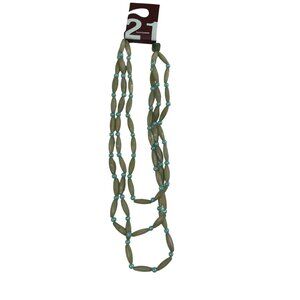 Twenty One Layer Beaded Necklace Long Green Mellon Blue New  u